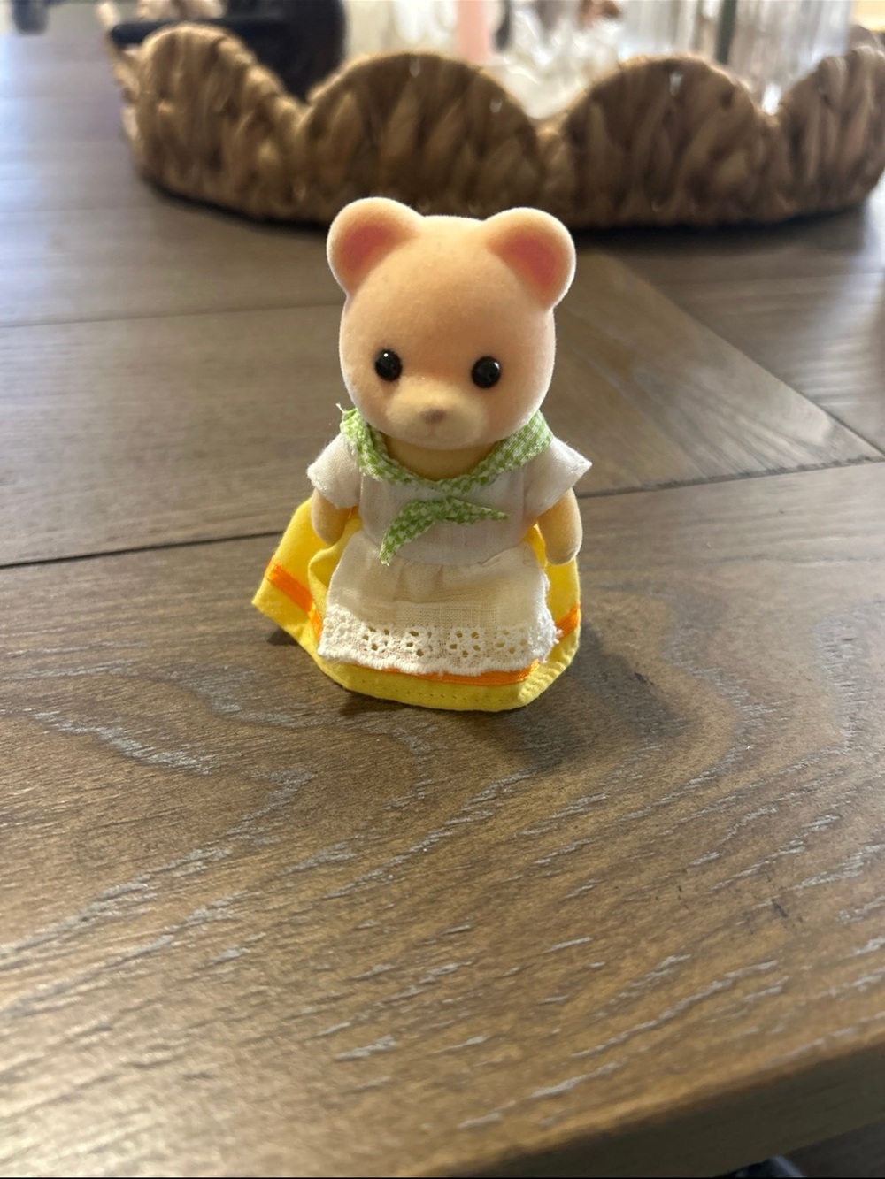 Small Plush Bear Toy in Yellow Dress for Small Pets Playsets
